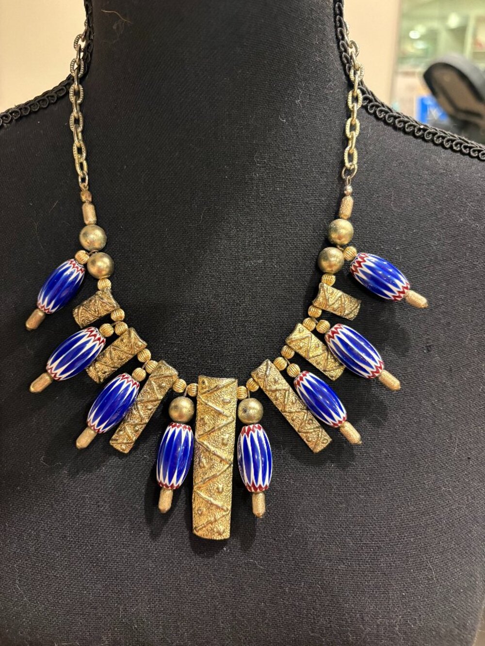 Vintage Glass Beads and Gold Tone Beads/Bars Cocktail Necklace